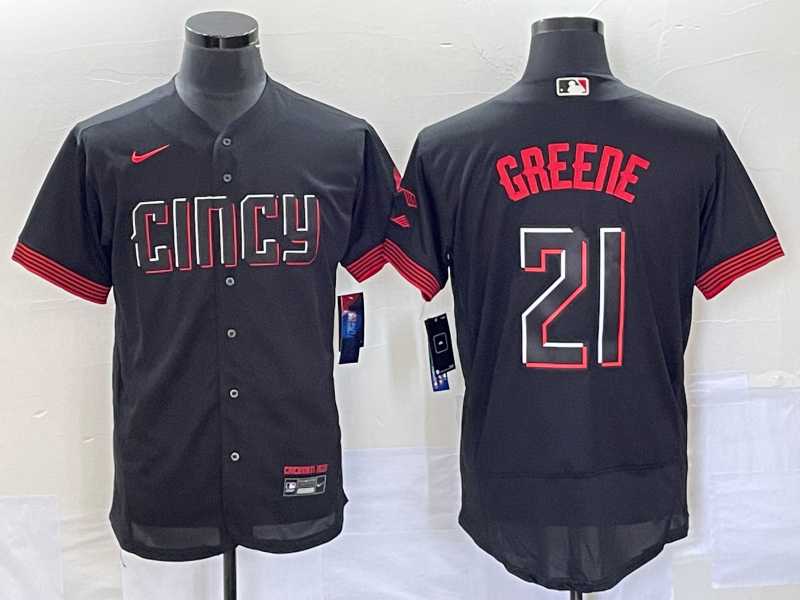 Mens Cincinnati Reds #21 Hunter Greene Black 2023 City Connect Flex Base Stitched Jerseys